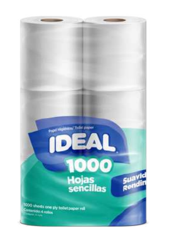 IDEAL PAPEL HIGIENICO 1000 HOJAS SENCILLAS 6ROLLO 8P/B 24B/T